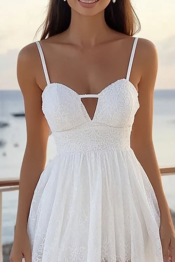 White Keyhole A Line Lace Graduation Dress